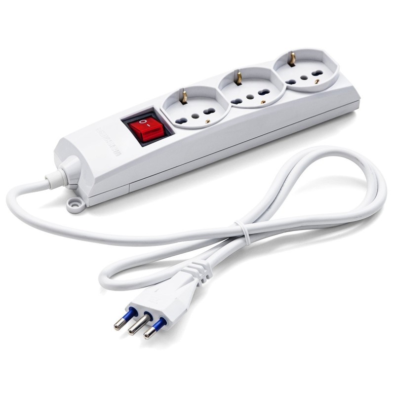 Multipresa 3 uscite Universale Schuko + Bivalenti. Cavo m.1,2