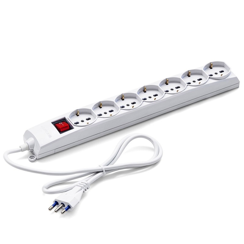 Multipresa 7 uscite Universali Schuko+Bivalenti. Cavo da M.1,5