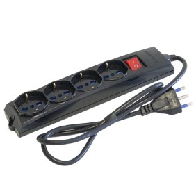 Multipresa nera 4 uscite Universali Schuko + Bivalenti. Cavo M.1,5