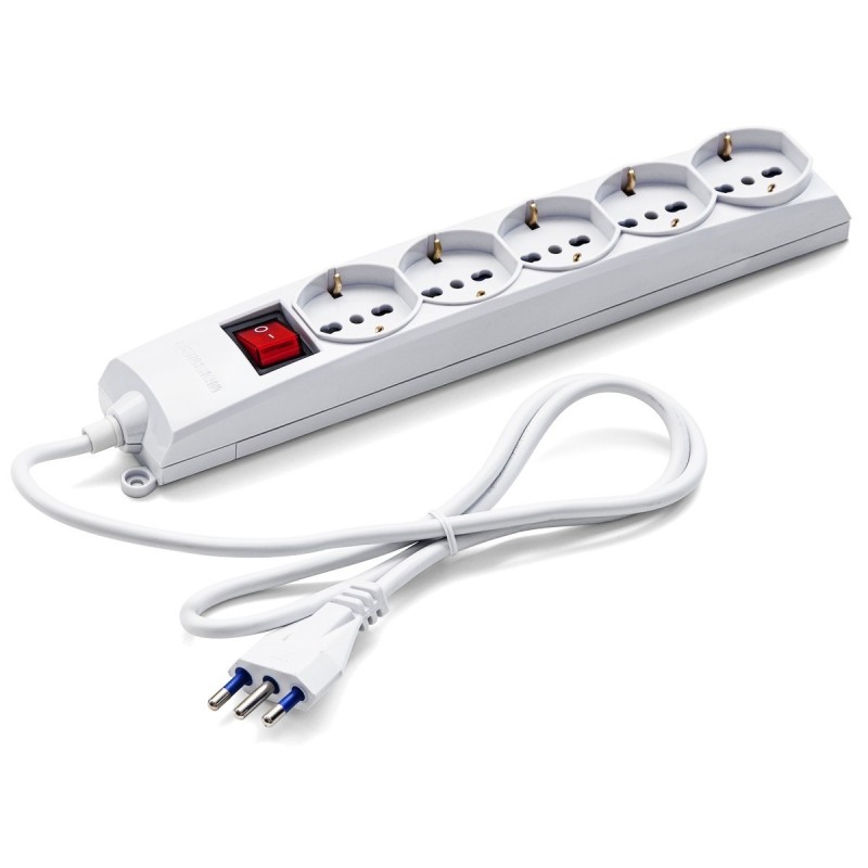 Multipresa 5 uscite Universali Schuko + Bivalenti.Cavo di 1,5 metri