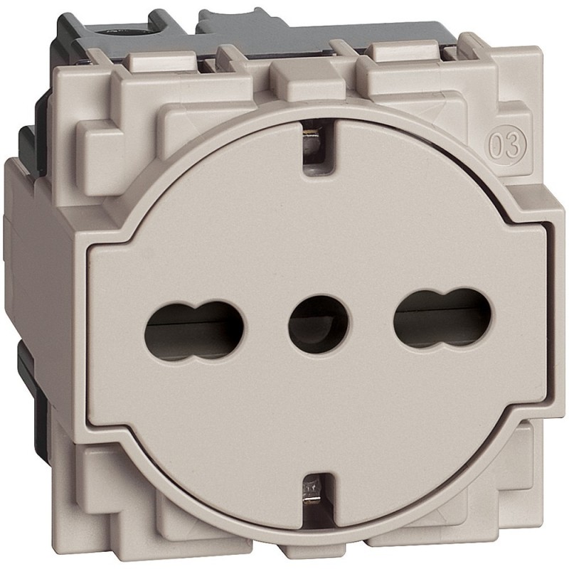 Presa Trivalente Schuko Bipasso Flat 16A colore sabbia Bticino Living Now KM4140A16F
