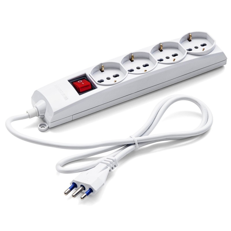 Multipresa 4 uscite Universale Schuko + Bivalenti. Cavo da m.1,5