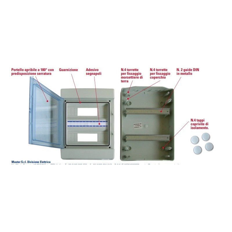 Centralino da Parete 24 Moduli Porta Trasparente IP65 Master M04924-T
