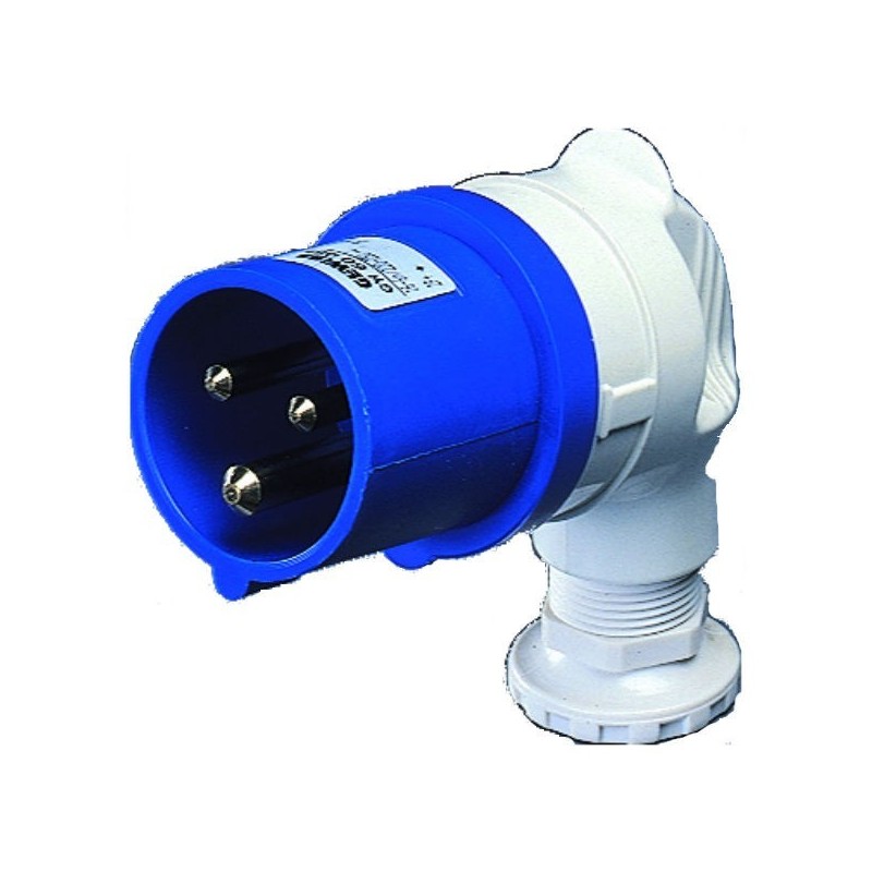 Spina CEE a 90° 2P+T cablaggio a vite IP44 16A GW60085