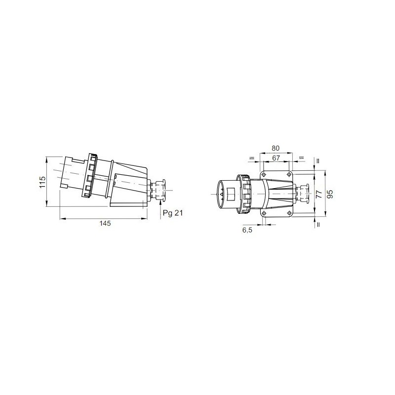 Spina a parete CEE 3P+T cablaggio a vite IP67 32A GW60441