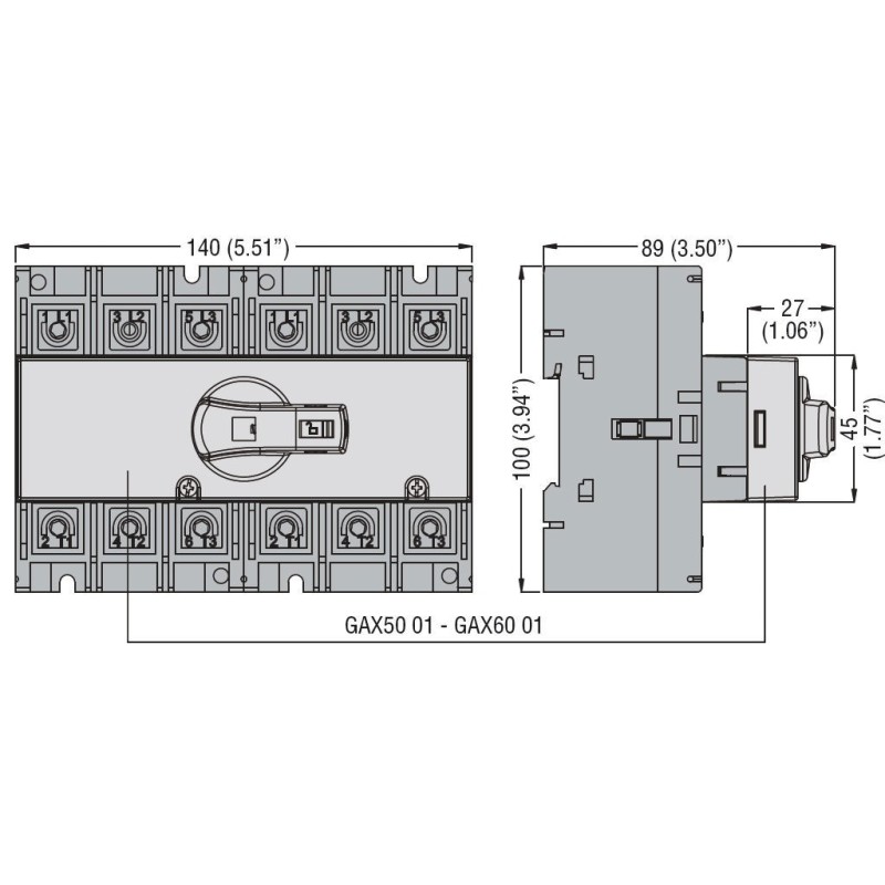 Dimensione Interblocco Meccanico GA063A..GA125A Lovato GAX5001