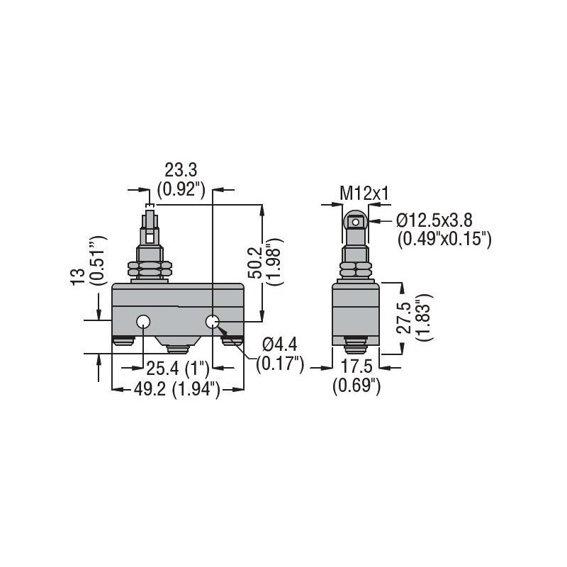 Dimensioni MICROINTERRUTTORE AD ASTA A ROTELLA FILETTATO LOVATO KSB2V