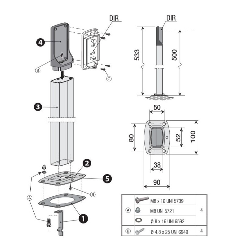Colonnina altezza 50 per fotocellule DIR Came 001DIR-CG