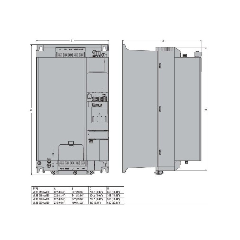 Inverter per motore trifase IP20 18,5kW con Display Retroilluminato LOVATO VLB30185A480