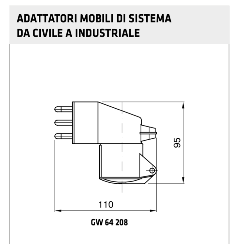 Adattatore da Presa Civile a Presa Industriale 2P+T Blu 16A 230V Gewiss 64208
