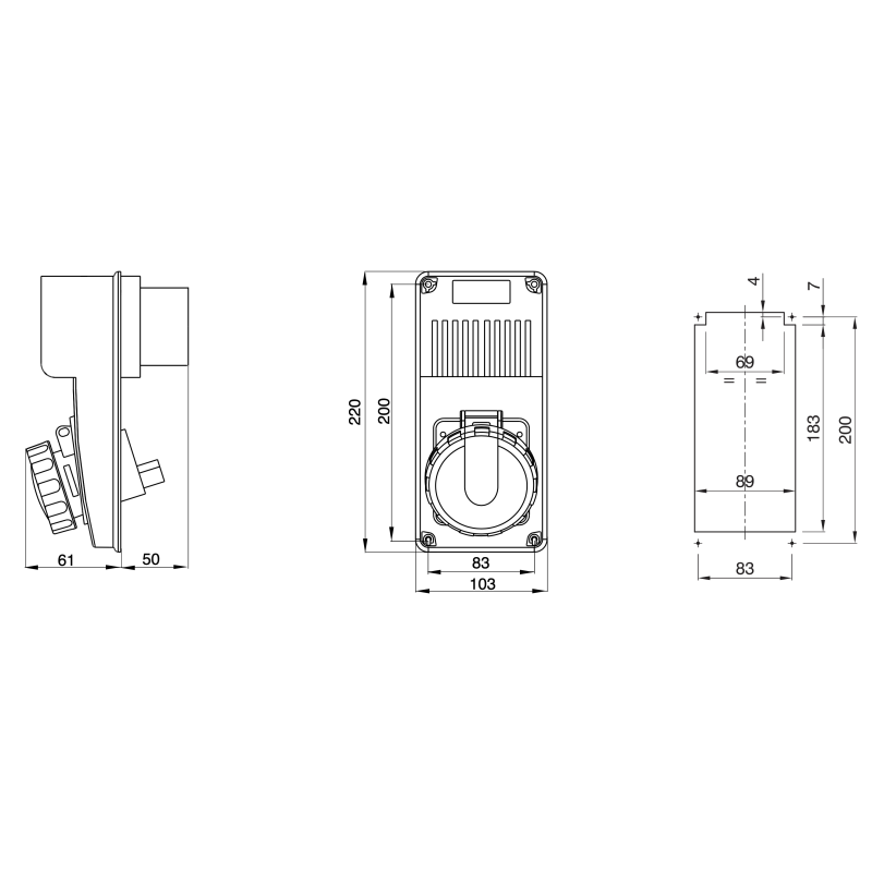 Presa Fissa interbloccata 2P 16A con Trasformatore di Sicurezza 220V/24V IP67 Gewiss 66359N