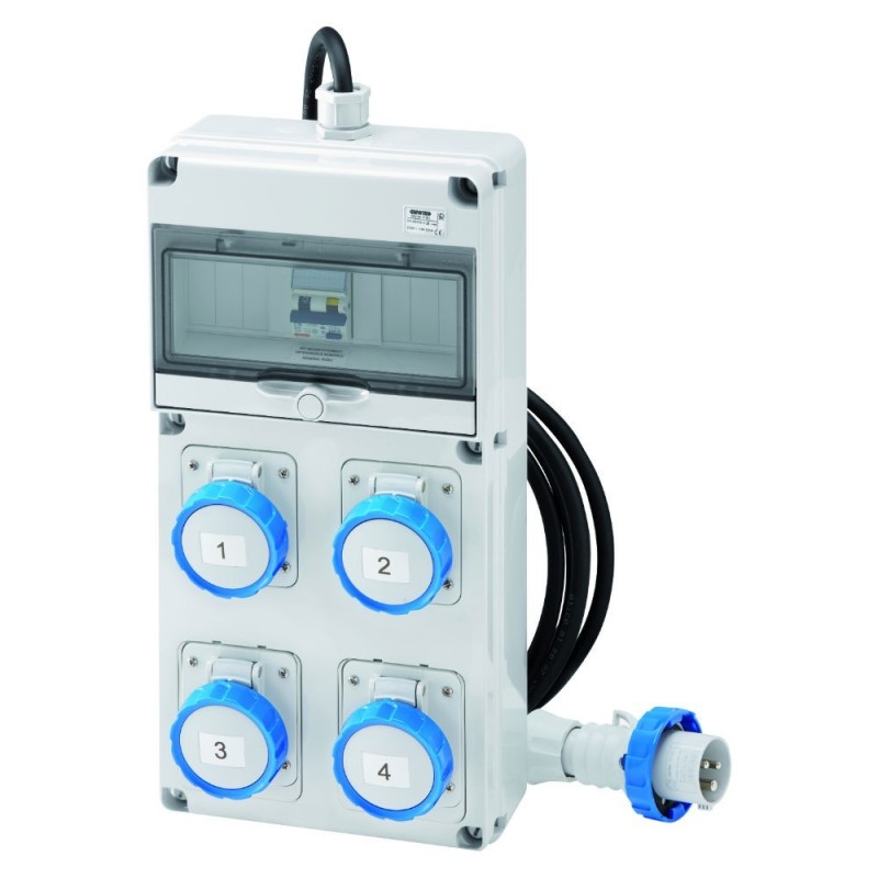Quadretto completo di 4 prese IP65 spina ,cavo e interruttore generale Gewiss GW68204N