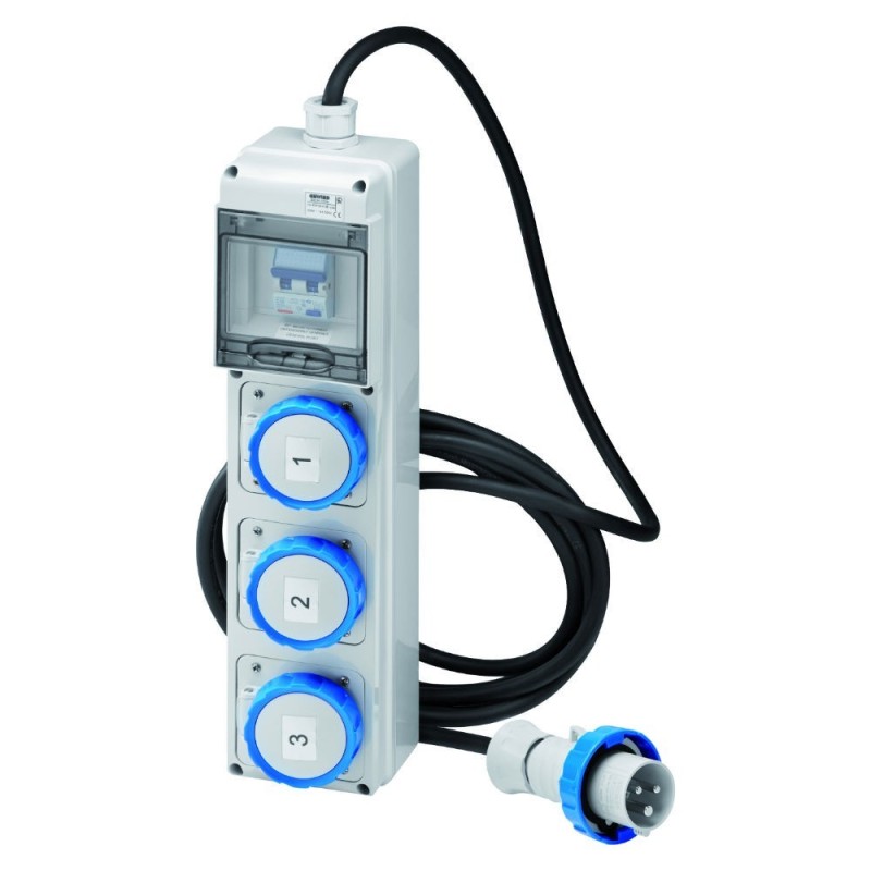Quadretto completo di 3 prese IP65 spina ,cavo e interruttore generale Gewiss GW68217N