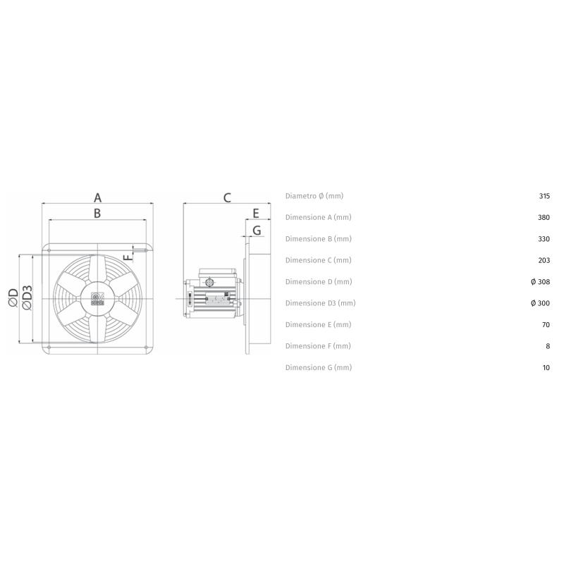 Aspiratore Elicoidale Industriale 220V 300mm con Portata di 1360Mc/h Vortice E304M