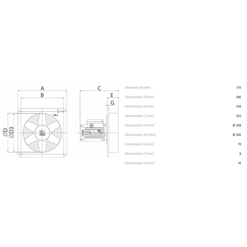 Aspiratore Industriale 220V/380V 300mm Portata 1400Mc/h Vortice E304T