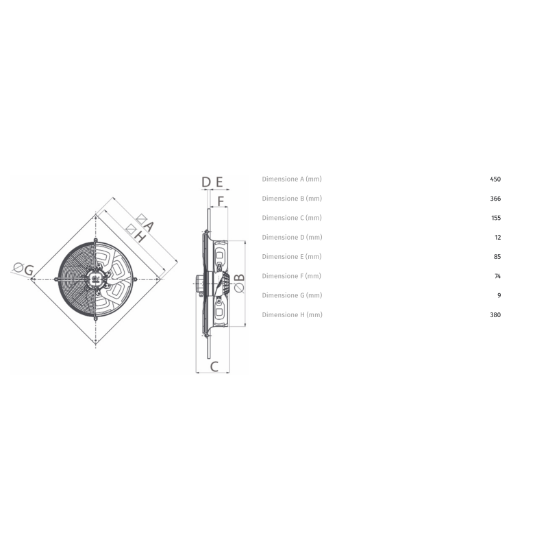 Aspiratore Elicoidale Industriale 380V 350mm con Portata di 2980Mc/h Vortice A-E2354T