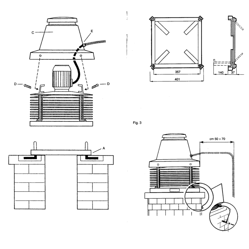 Attivatore di Tiraggio per Caminetti con Griglia Anti Volatili Vortice Tiracamino TC10 M