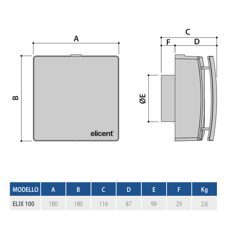Aspiratore Centrifugo da Parete e da Soffitto Elix 100 Elicent 2EV1000