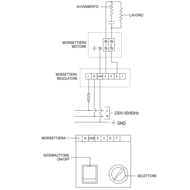 Collegamento Regolatore di velocità monofase 5 velocità Elicent 2RV4042