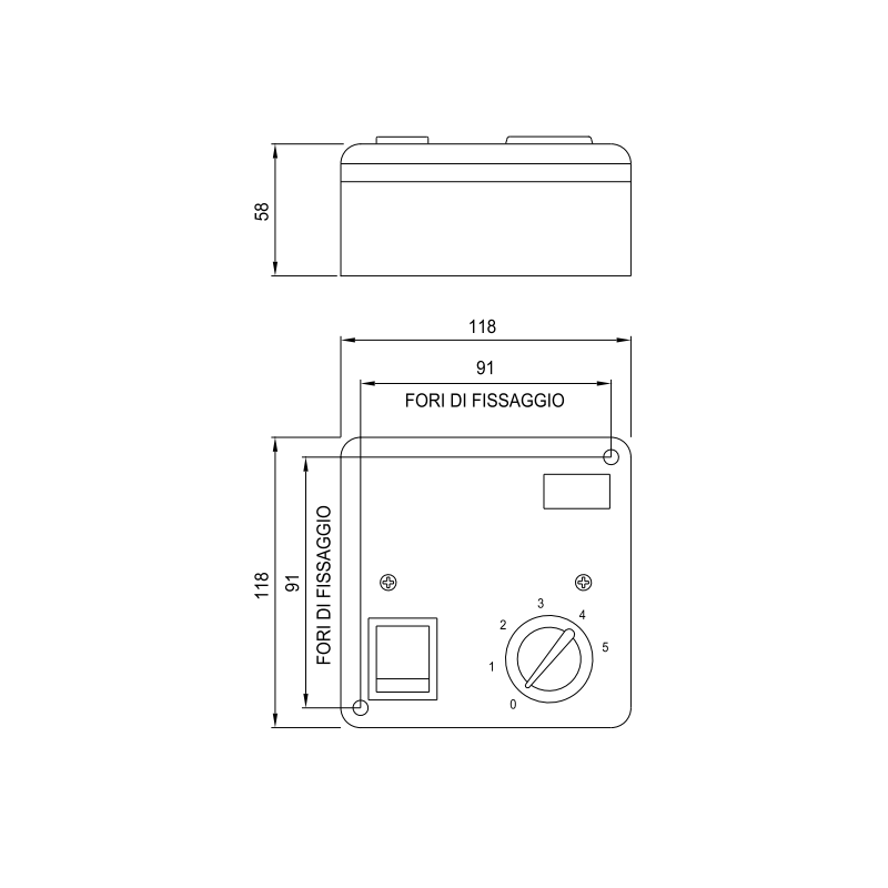 Dimensioni Regolatore di velocità reversibile 5 velocità RVS/R Elicent 2RV4030