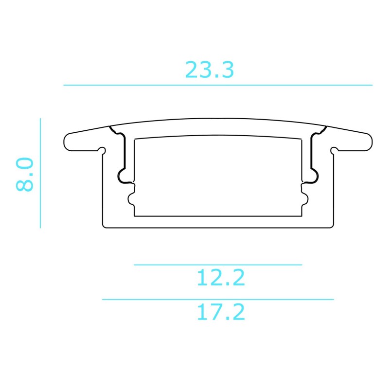 Profilo in Alluminio da 2Mt per Strisce Led da Incasso con Diffusore Opale Nobile BARRA/4/S