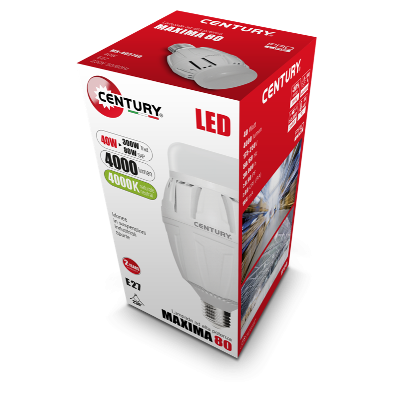Lampada a Led 40W 4000°K Luce Naturale E27 Century Maxima MX-402740