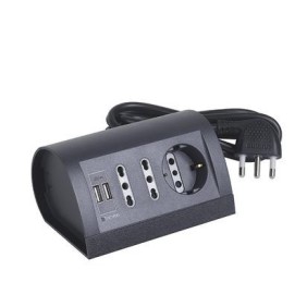 Multipresa da scrivania 2 prese Usb, 2 bipasso 1016A e 1 tedesca P30 Grigia BTicino S3711GU