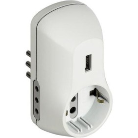 Adattatore Bticino 2 prese 10A e 1 presa tedesca spina 10A presa USB bianco