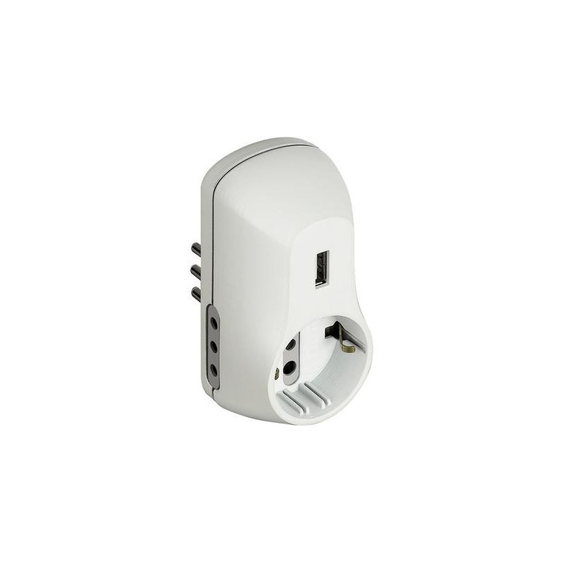 Adattatore Bticino 2 prese 10A e 1 presa tedesca spina 10A presa USB bianco