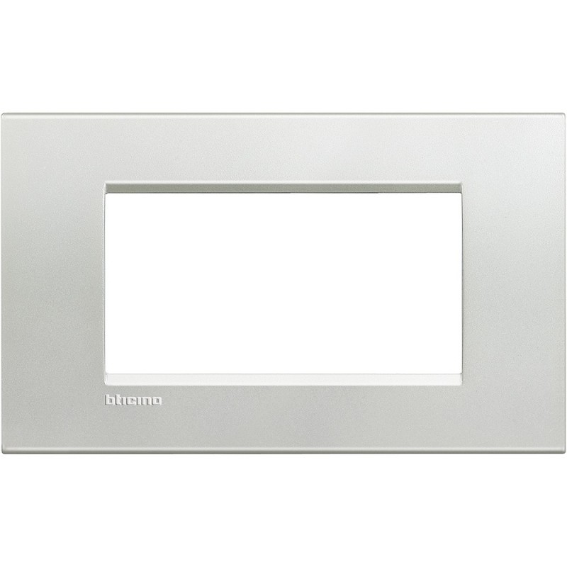 Placca 4 posti quadra argento LivingLight Bticino LNA4804AG