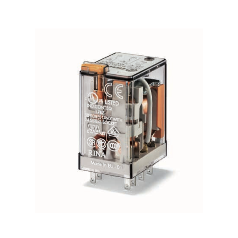 Relè industriale terminali Faston bobina 24V AC 2 contatti 10A Finder 553280240054