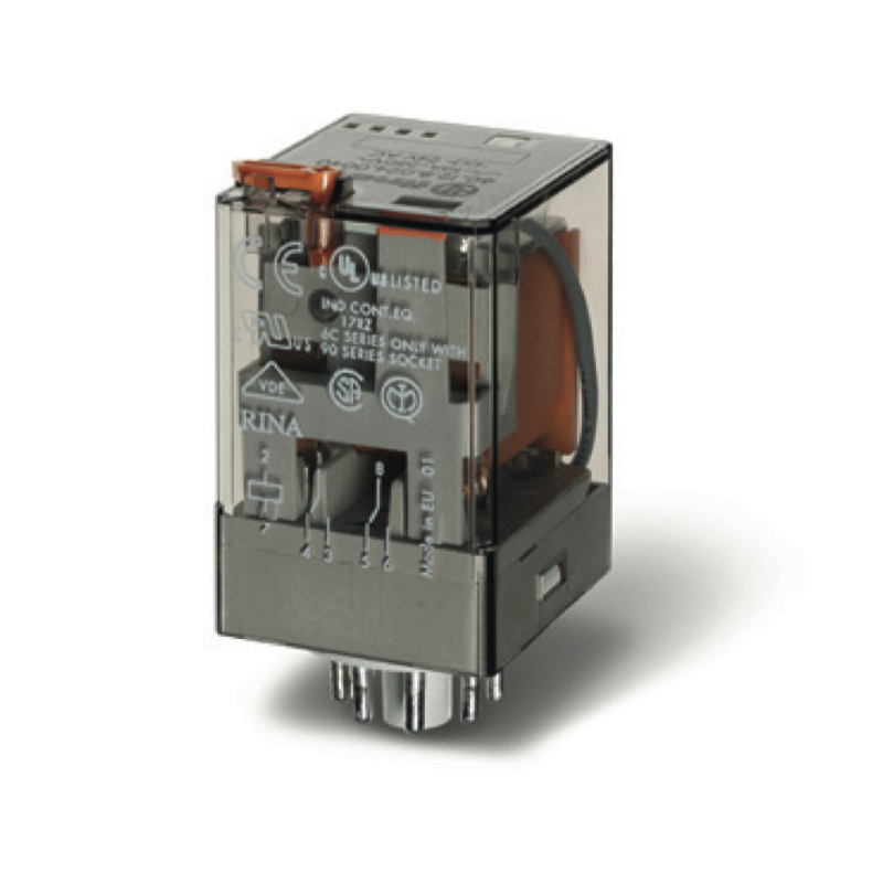 Relè industriale terminali Faston bobina 230V AC 2 contatti 10A Finder 601282300040