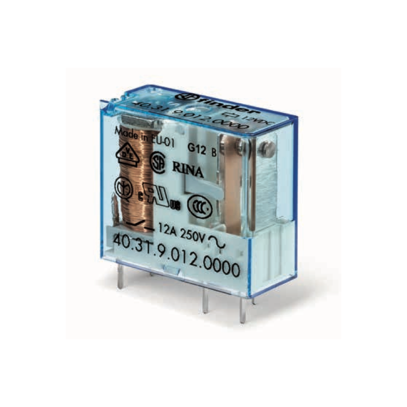 Relè industriale terminali Faston bobina 12V DC 1 contatto 10A Finder 403190120000
