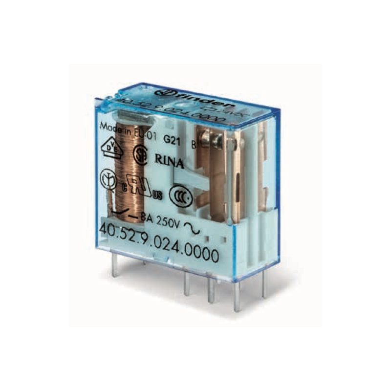 Relè industriale terminali Faston bobina 24V AC 2 contatti 8A Finder 405280240000