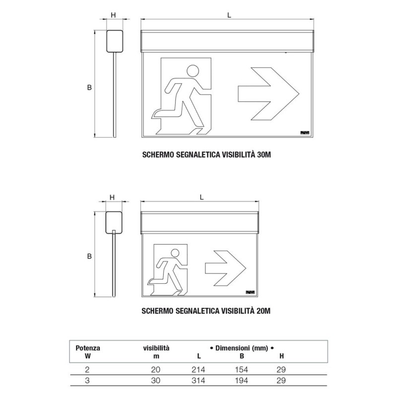 Segnaletica Illuminata di Sicurezza Up Led Exit Visibilita’ 30mt Beghelli 4321