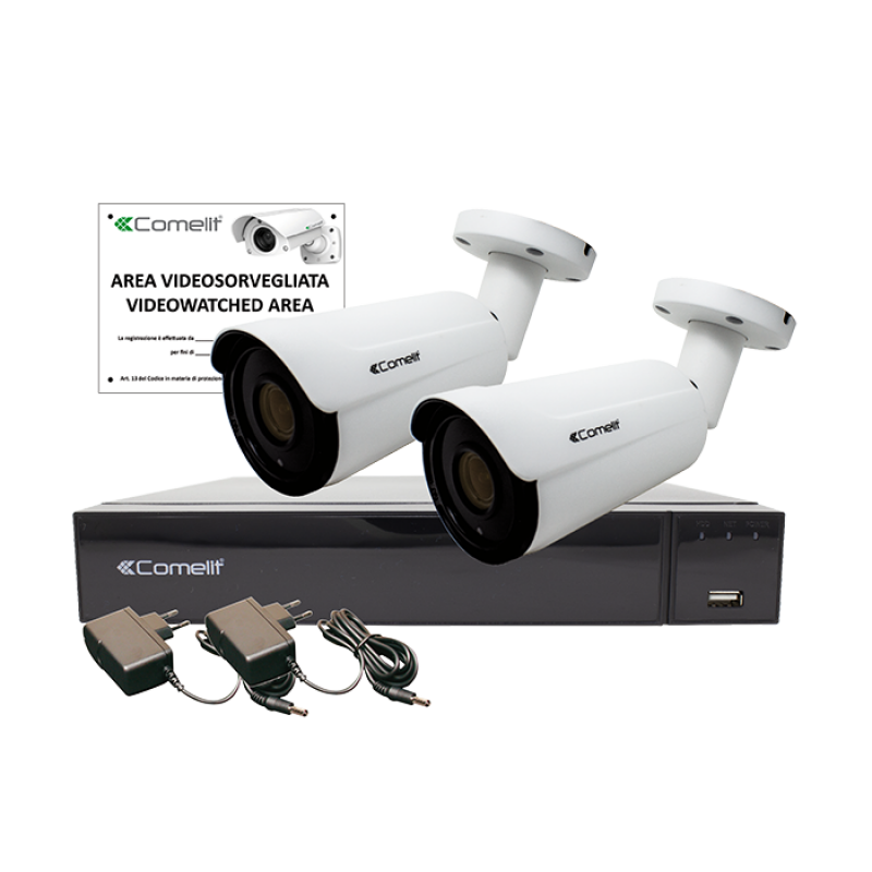 Videoregistratore Digitale 4K 8 Ingressi in Kit con Due Telecamere Comelit AHKIT008S08A