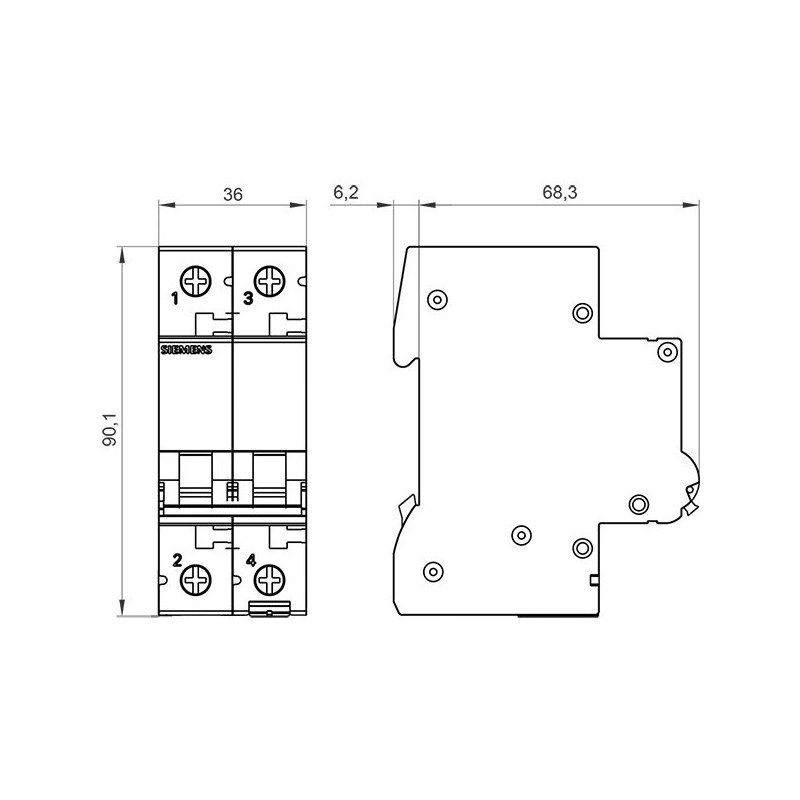 Interruttore Automatico Magnetotermico 2P 10A Curva D 10kA Siemens 5SL42108