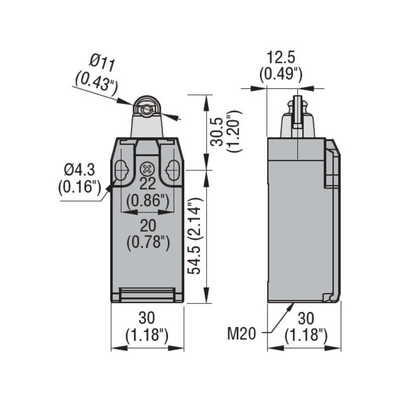 Finecorsa a rotella tipo KB con Contatti 1NA+1NC custodia in plastica LOVATO KBB1S11 dimensioni