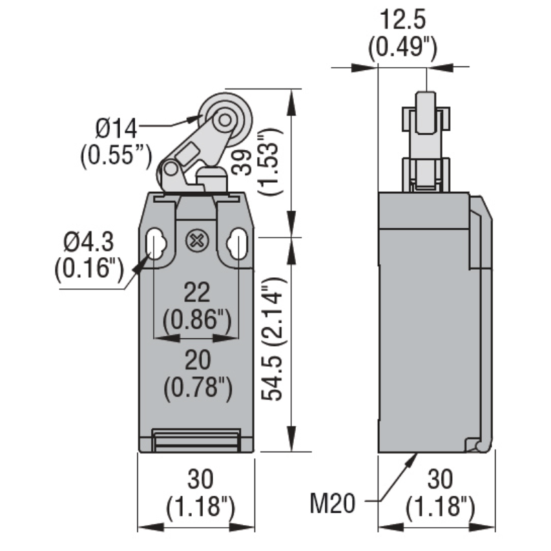 Finecorsa Serie K con Rotella Centrale 1NA+1NC e Custodia in Plastica Lovato KBC2S11