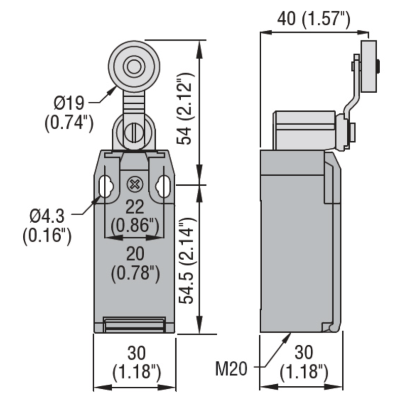 Finecorsa Serie K a Leva con Rotella 1NA+1NC e Custodia in Plastica Lovato KBE1S11