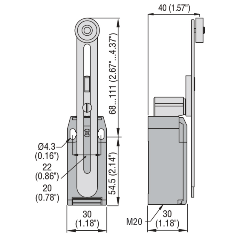 Finecorsa Serie K a Leva Regolabile con Rotella Metallica 1NA+1NC e Custodia in Plastica Lovato KBF2S11