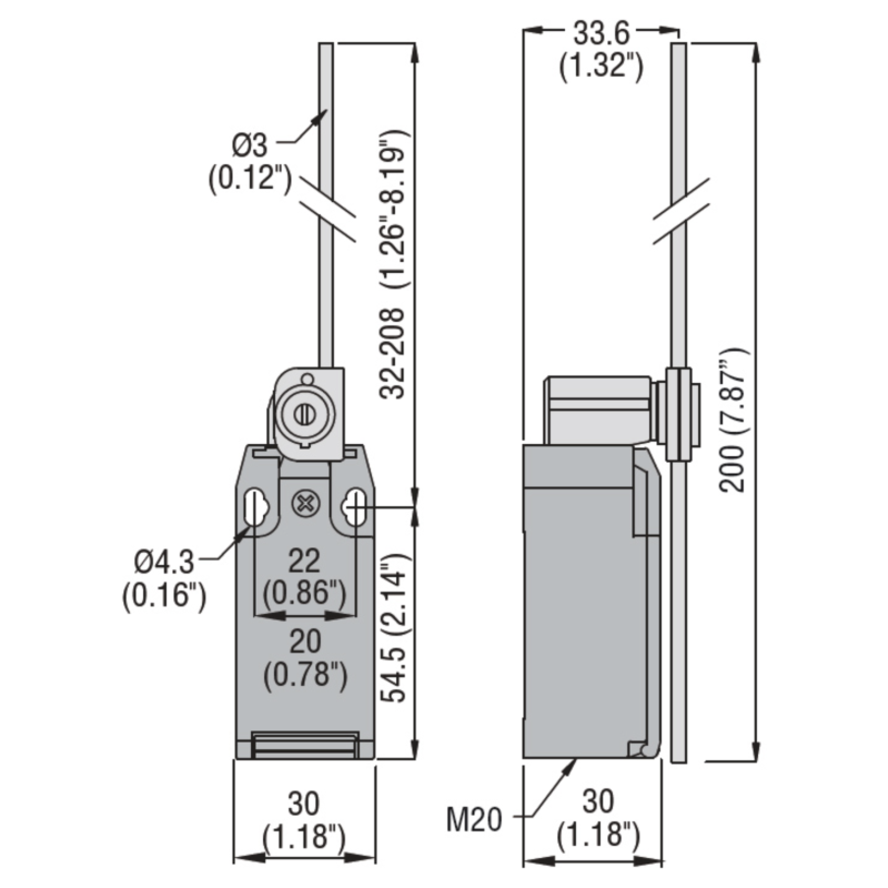Finecorsa Serie K a Leva con Asta Regolabile 1NA+1NC e Custodia in Plastica Lovato KBL1S11