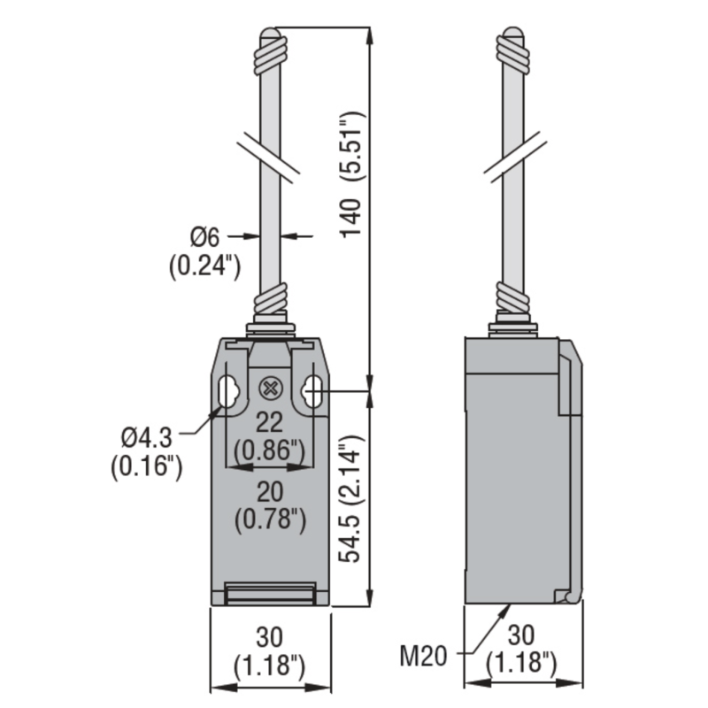 Finecorsa Serie K ad Asta Semirigida 1NA+1NC e Custodia in Plastica Lovato KBM2S11