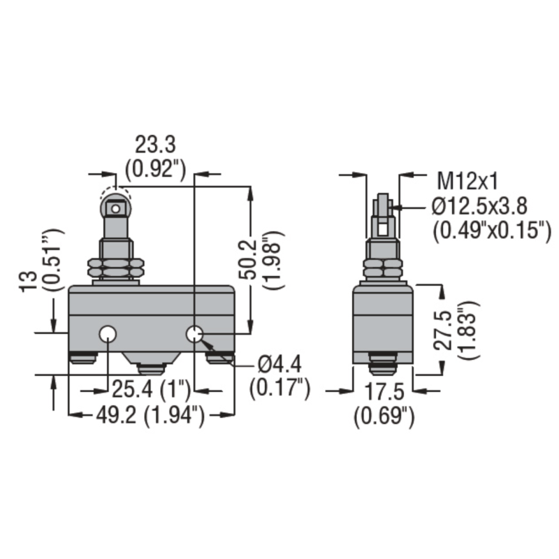 Microinterruttore Serie KS ad Asta con Rotella 1NA+1NC Plastico Lovato KSB1V