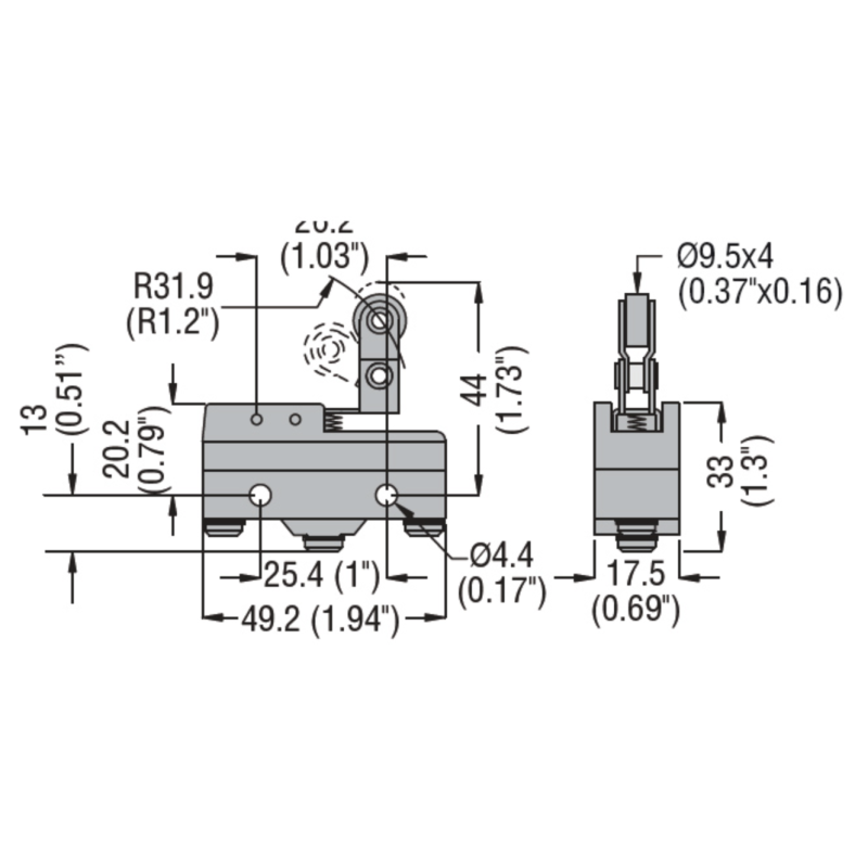 Microinterruttore Serie KS a Leva con Rotella Unidirezionale 1NA+1NC Lovato KSC9V