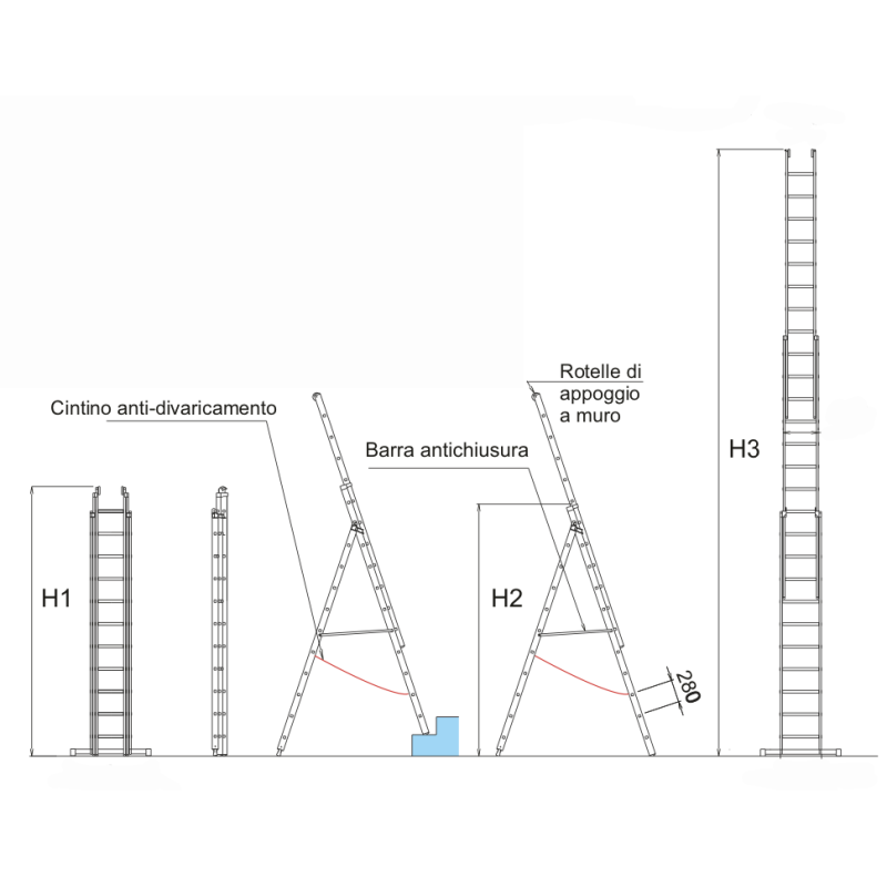 Scala Multiuso 3 Tronchi in Alluminio e Base Stabilizzatrice Frigerio SCA 3047Z/10