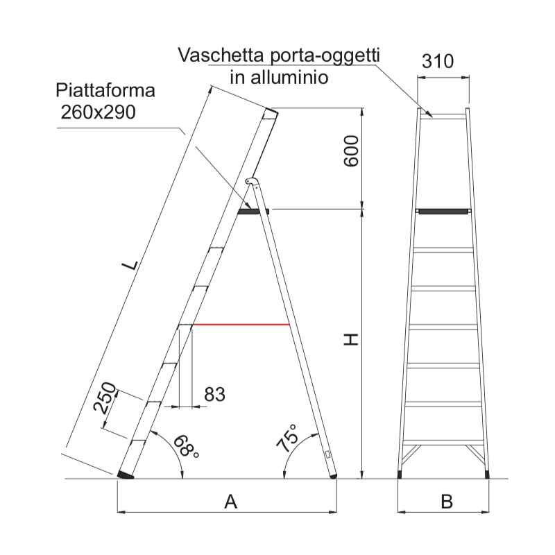 Scala Professionale a Cavalletto con Parapetto in Alluminio Frigerio SCA 6026/05