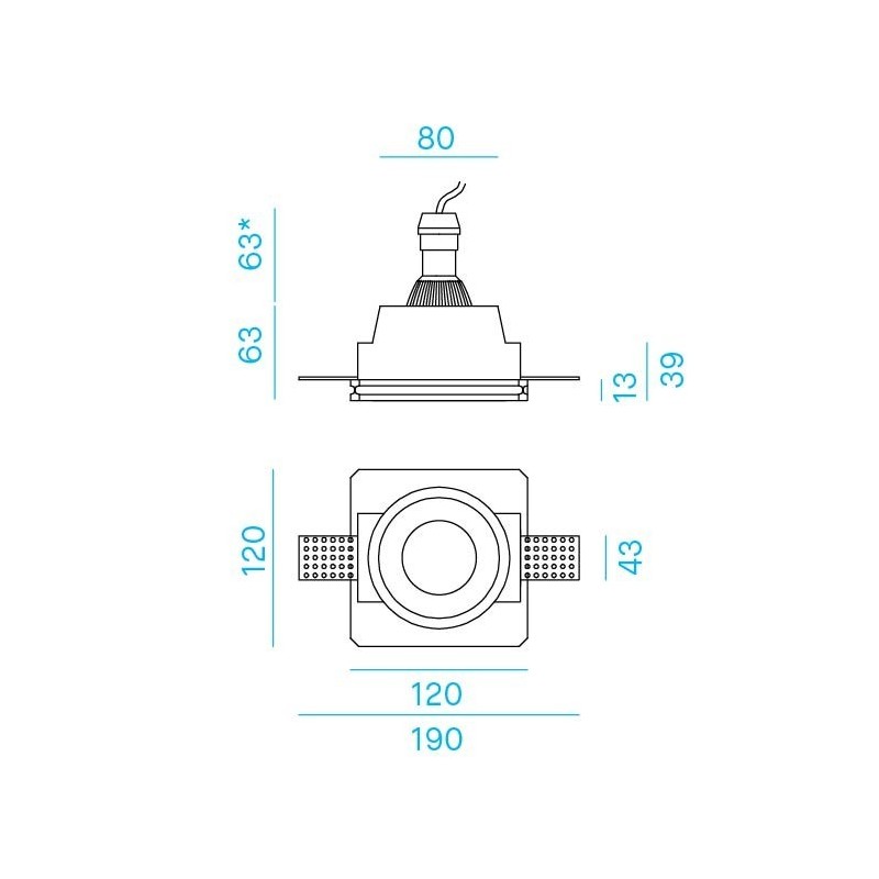 Faretto in gesso ad incasso a scomparsa Totale Tondo Nobile 9095