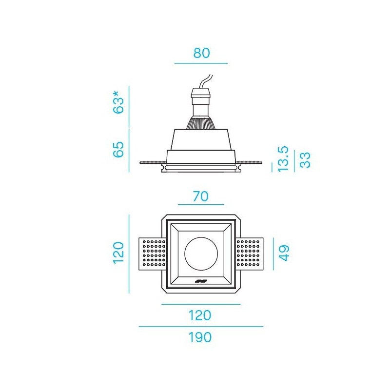 Faretto in gesso ad incasso a scomparsa Totale Quadrato Nobile 9096