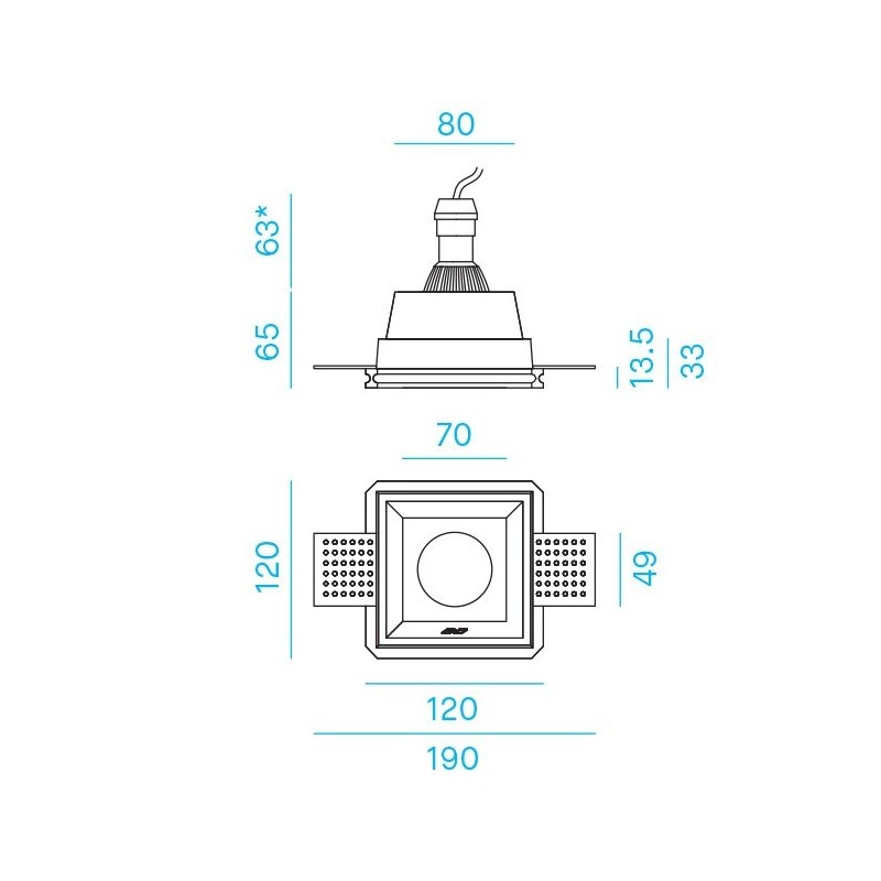 Faretto in gesso ad a scomparsa Totale Quadrato con vetro Nobile 9098
